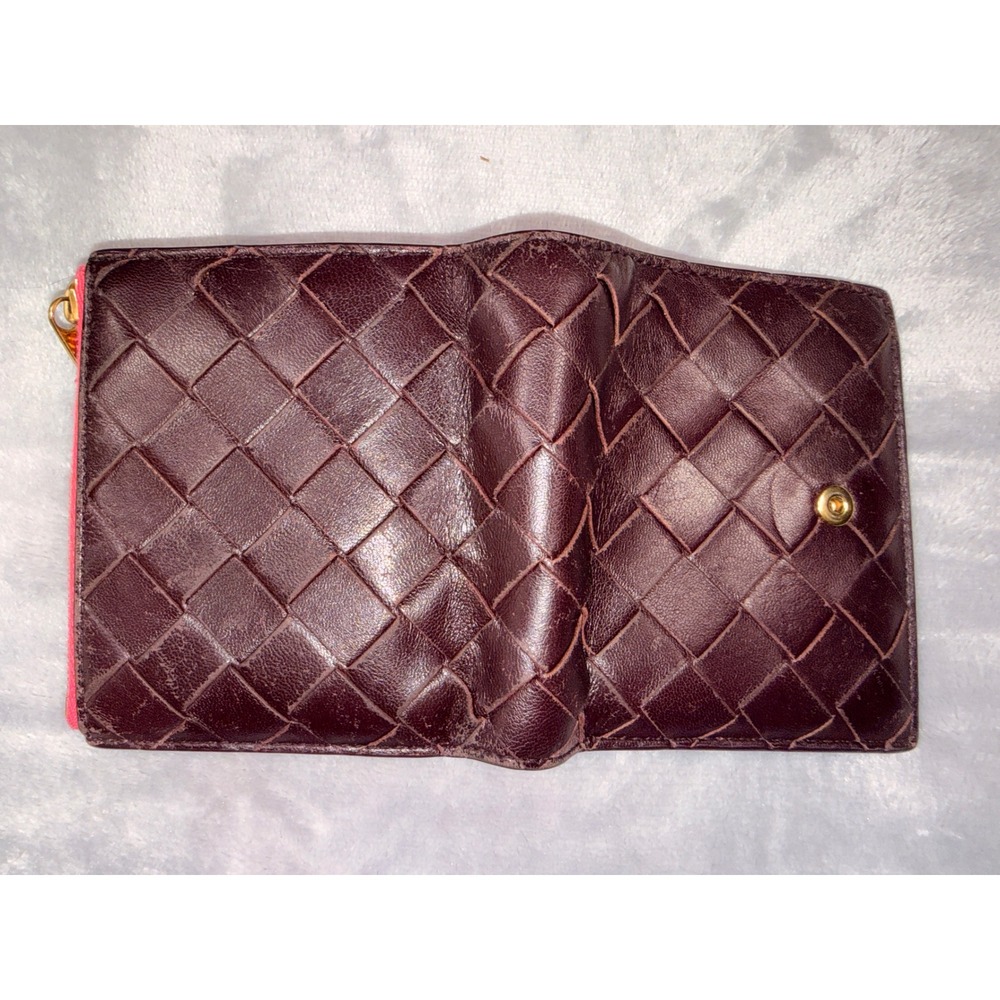 Bottega Veneta Intrecciato Leather Bifold Wallet Brown Pink Made in Italy - Picture 7 of 15